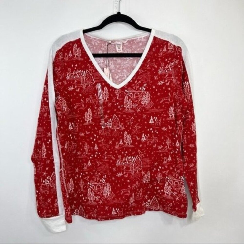 Victoria's Secret Christmas Tree Thermal Pajama Top Red Women Size Small New